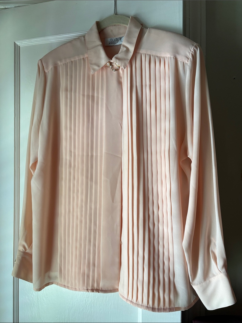 Josephine Peach Pleated Long-Sleeve Blouse